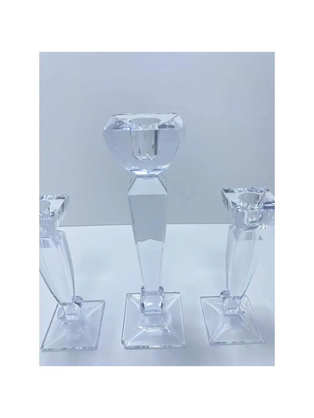 Glass Candle Holder Set 3-Piece Modern Clear Candlesticks 2 Small 1 Large Elegan